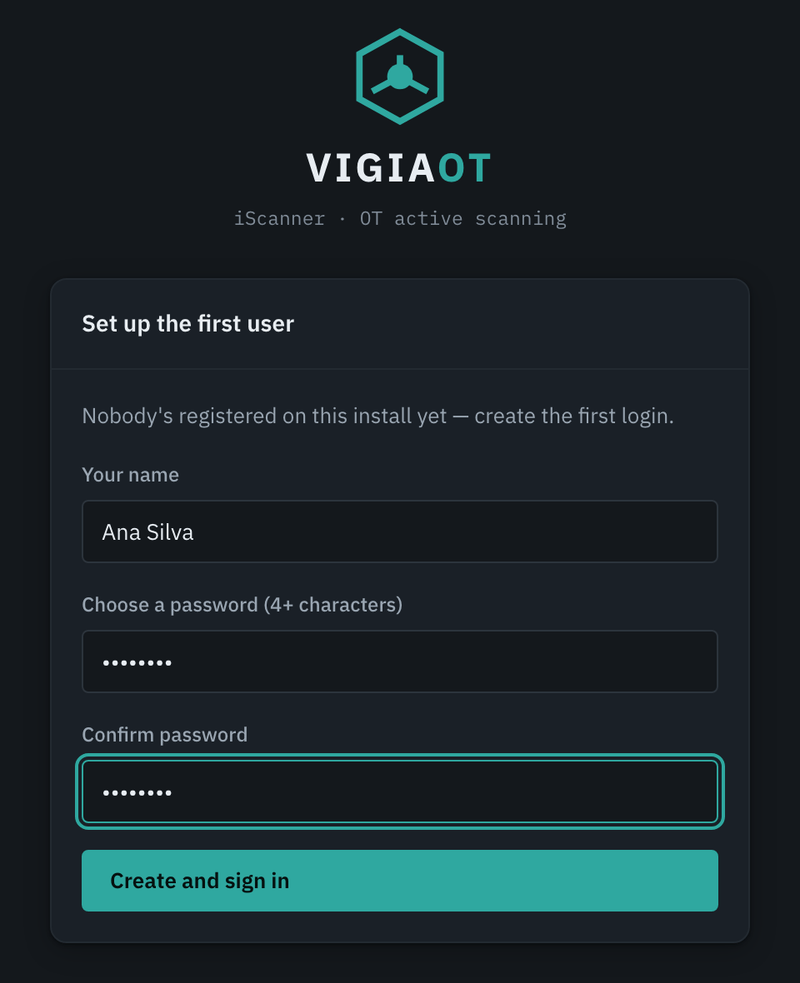 The first-start screen: Set up the first user