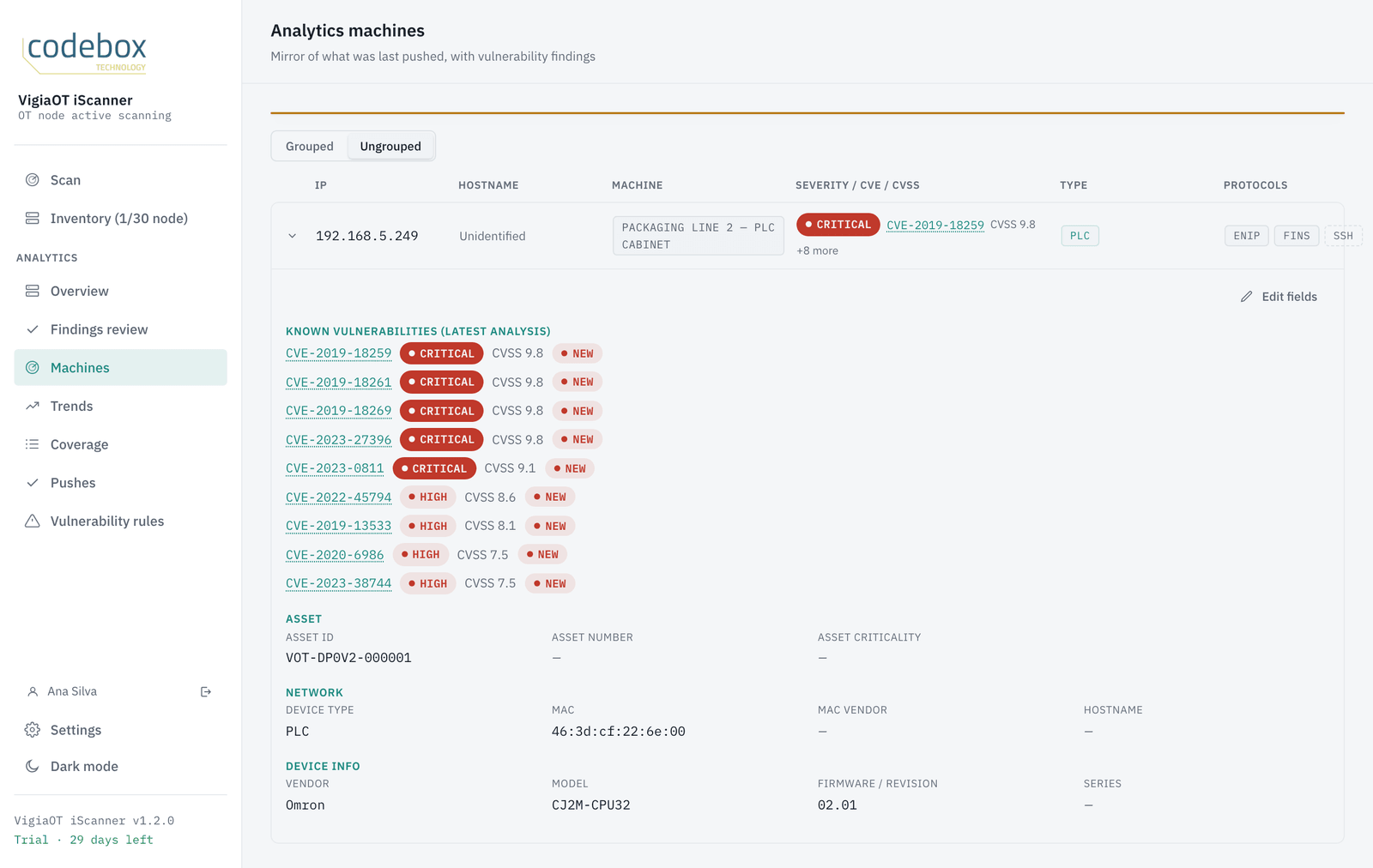 Analytics › Machines: an Omron CJ2M-CPU32 with its known vulnerabilities